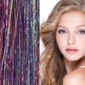 Bling Silver glitter hair Extensions 100 stk glitter hårstrå 80 cm - Rainbow